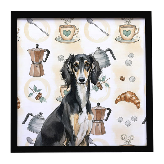 Buy this Black and Tan Saluki Coffee Bar Framed Metal Print