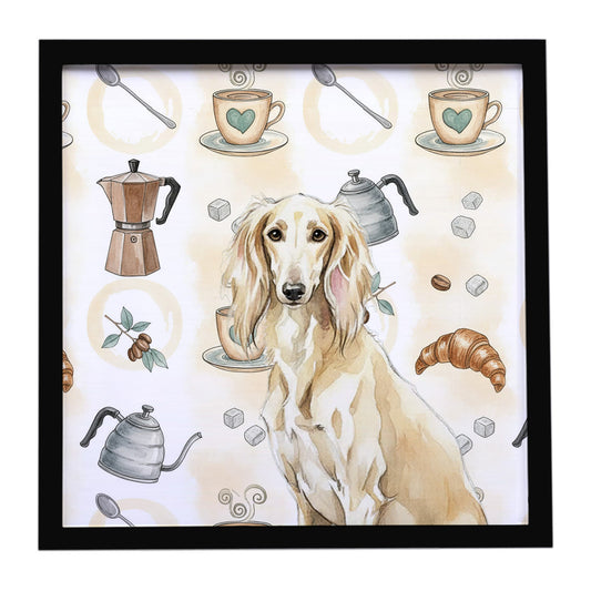 Buy this Cream Saluki Coffee Bar Framed Metal Print