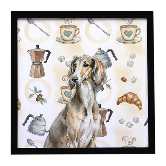 Buy this Grizzle Saluki Coffee Bar Framed Metal Print