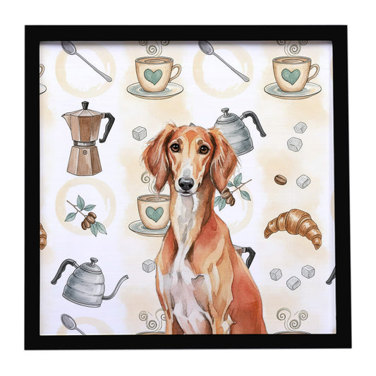 Buy this Red Saluki Coffee Bar Framed Metal Print