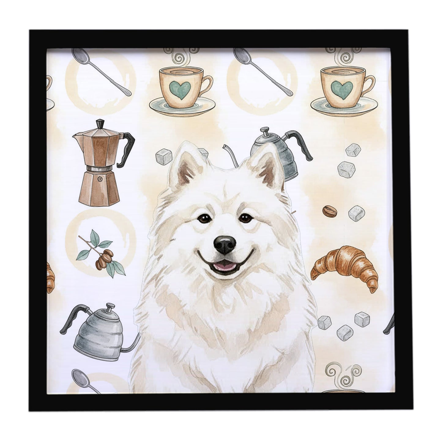 Buy this Cream Samoyed Coffee Bar Framed Metal Print