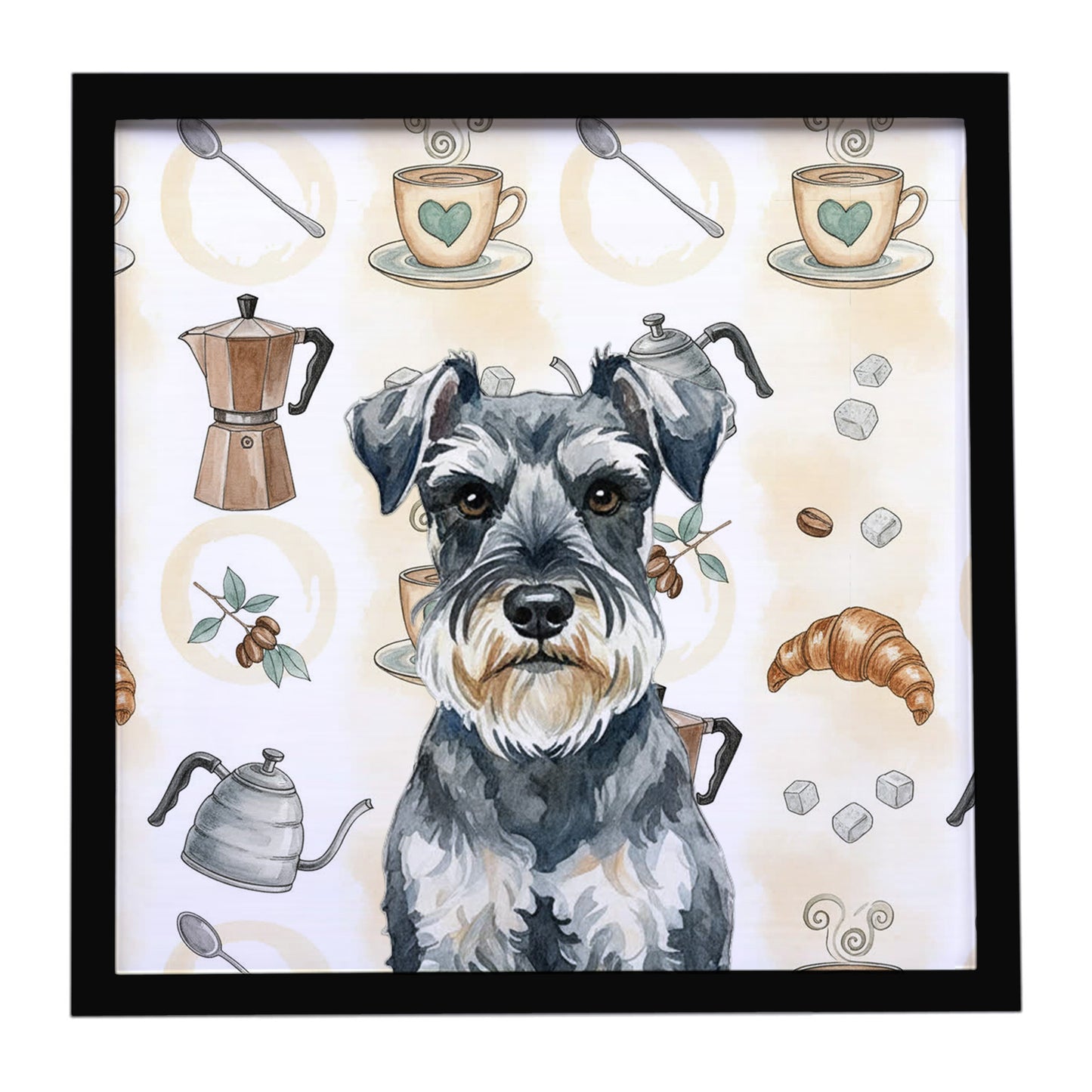 Buy this Schnauzer Coffee Bar Framed Metal Print