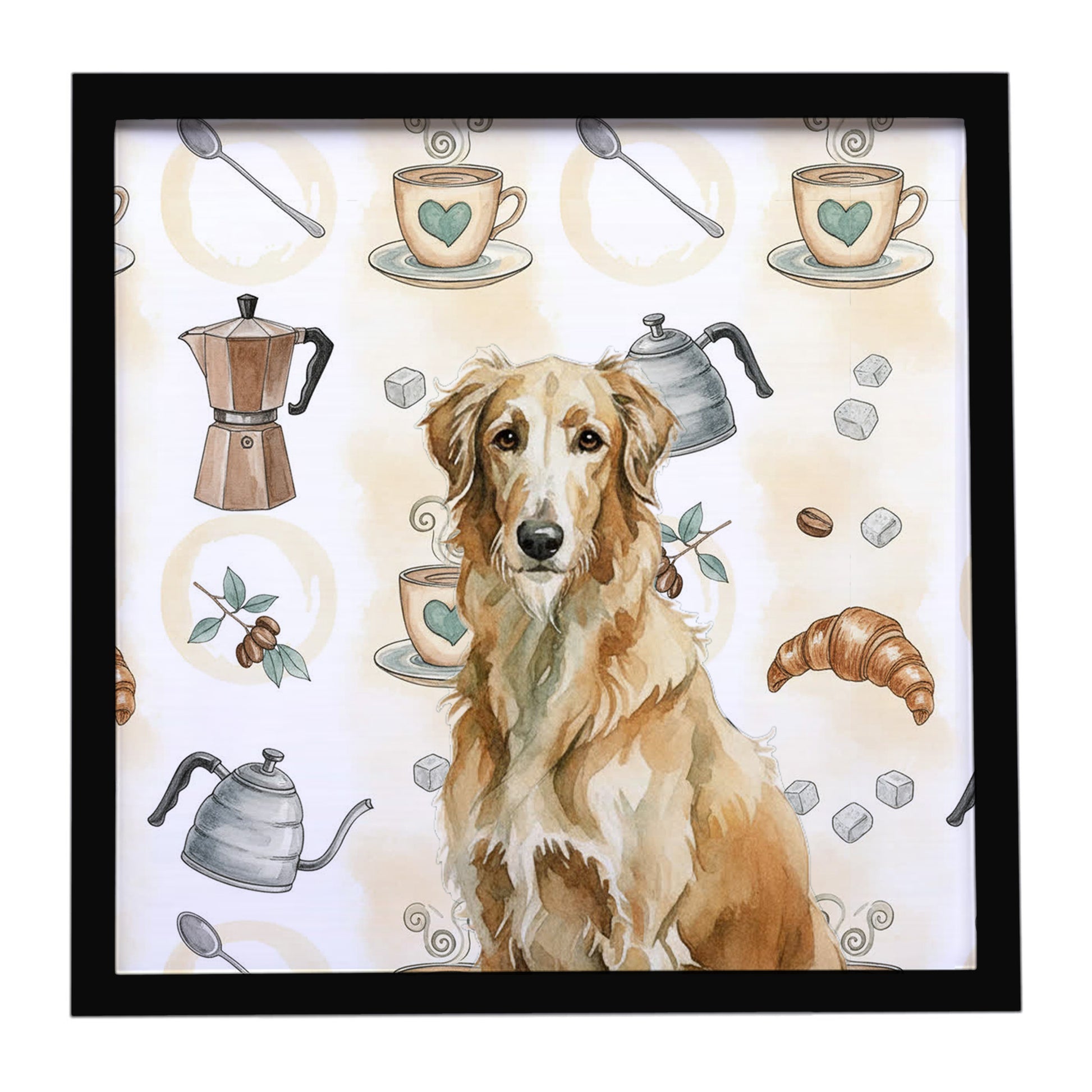 Buy this Wheaten Scottish Deerhound Coffee Bar Framed Metal Print