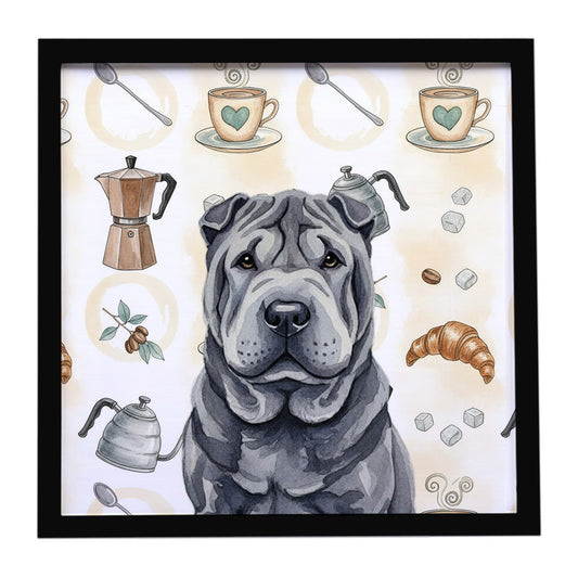 Buy this Black Shar Pei Coffee Bar Framed Metal Print