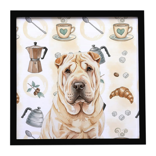 Buy this Shar Pei Coffee Bar Framed Metal Print