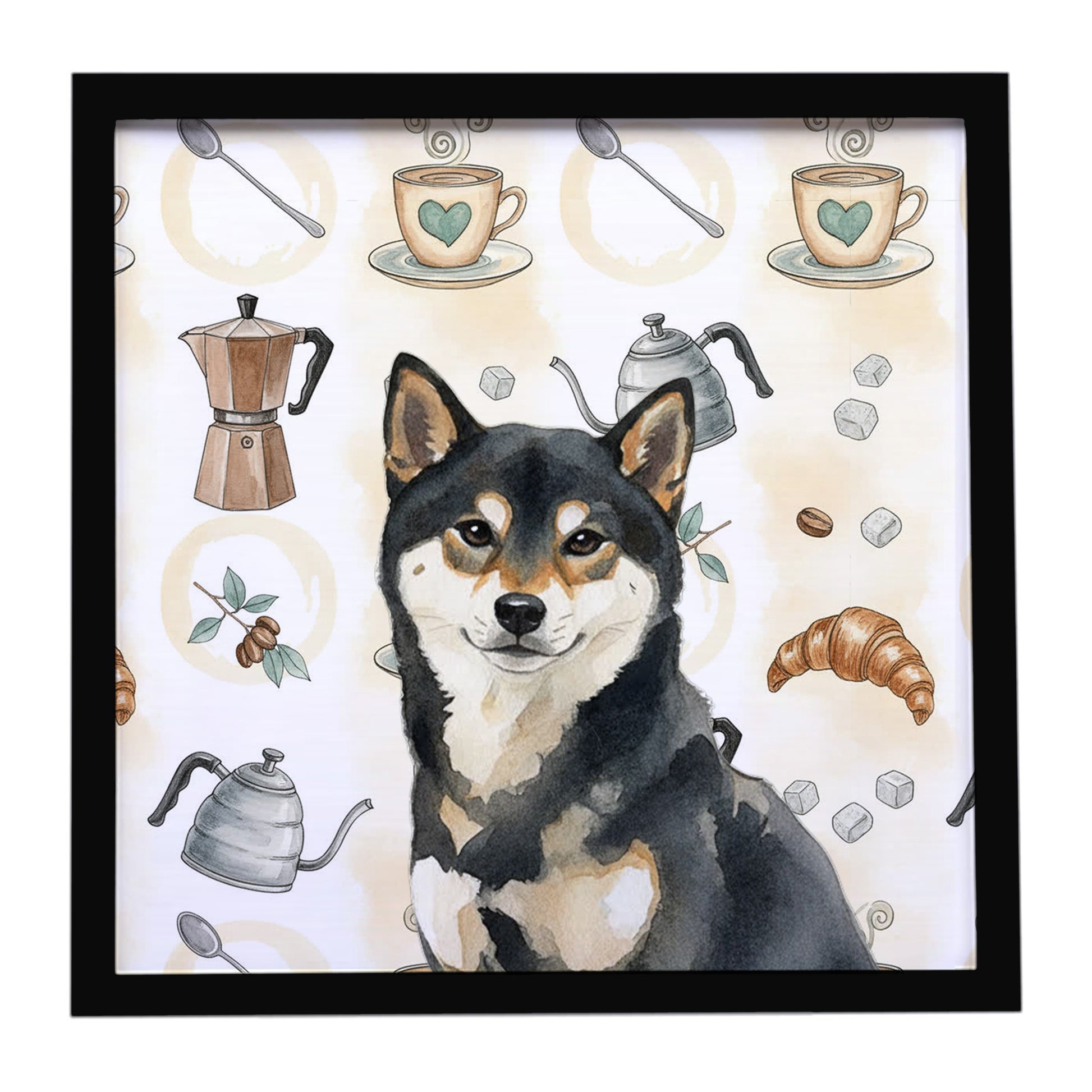 Buy this Black and Tan Shiba Inu Coffee Bar Framed Metal Print
