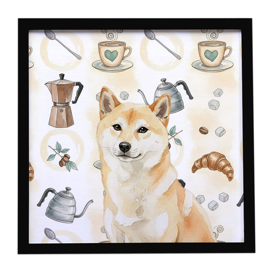 Buy this Cream Shiba Inu Coffee Bar Framed Metal Print
