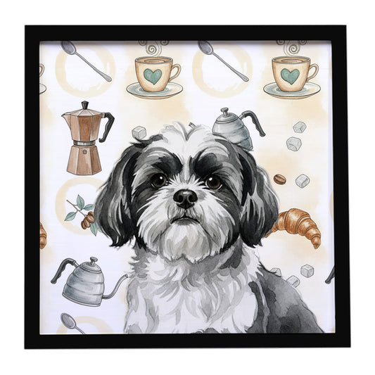 Buy this Black and White Shih Tzu Coffee Bar Framed Metal Print