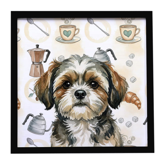 Buy this Brindle Shih Tzu Coffee Bar Framed Metal Print