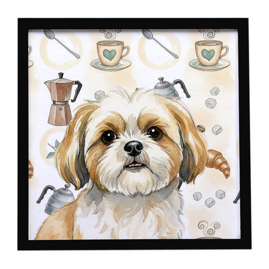 Buy this Gold and White Shih Tzu Coffee Bar Framed Metal Print