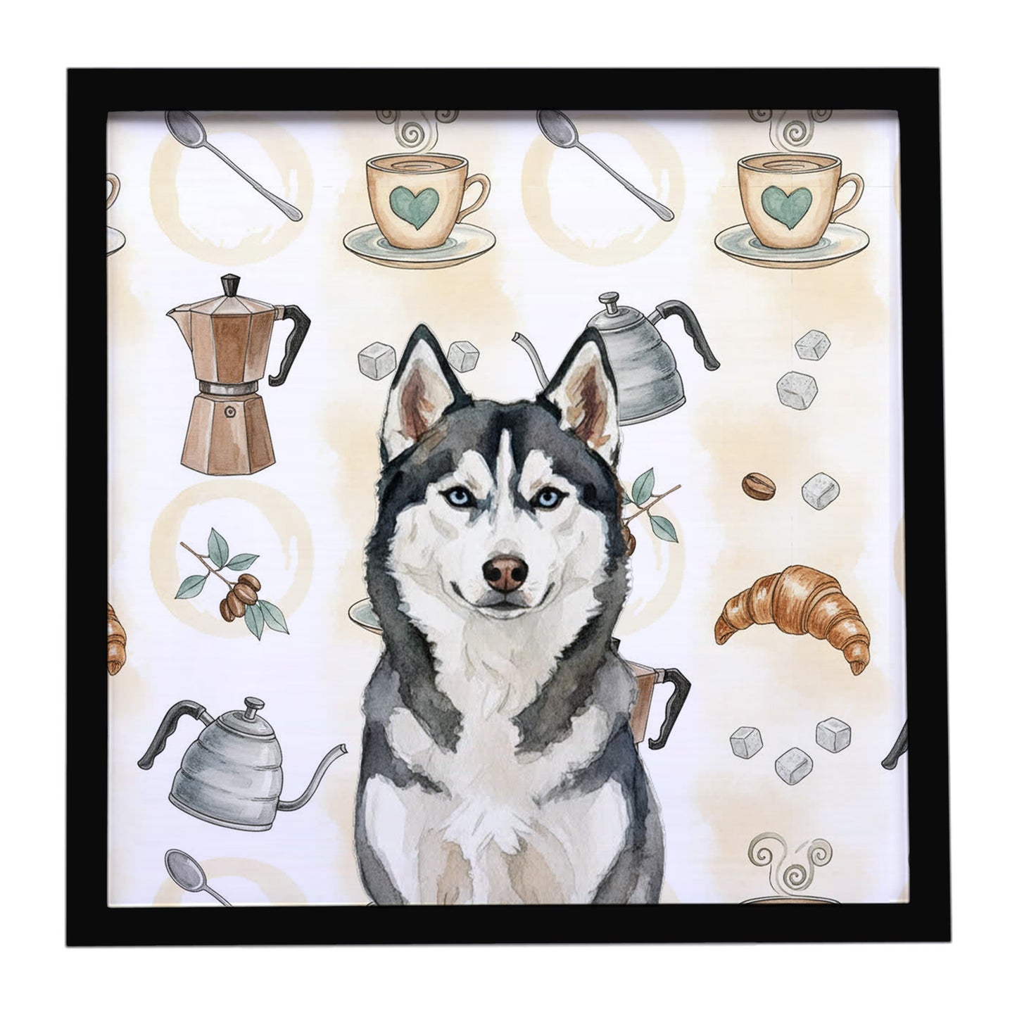 Buy this Siberian Husky Coffee Bar Framed Metal Print