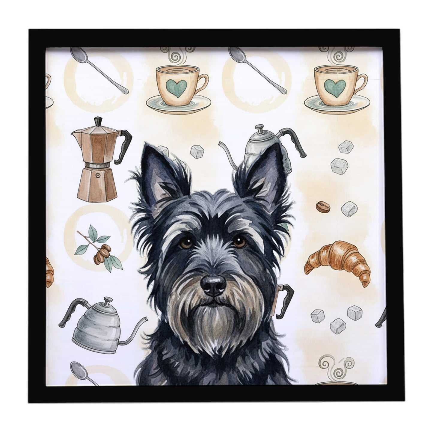 Buy this Black Skye Terrier Coffee Bar Framed Metal Print