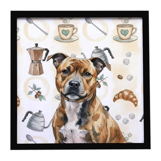 Buy this Brindle Staffordshire Bull Terrier Coffee Bar Framed Metal Print