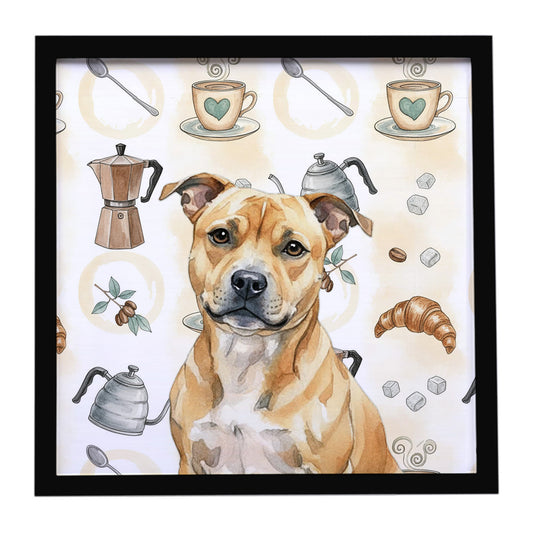 Buy this Fawn Staffordshire Bull Terrier Coffee Bar Framed Metal Print
