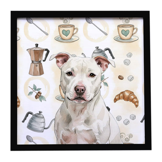 Buy this White Staffordshire Bull Terrier Coffee Bar Framed Metal Print