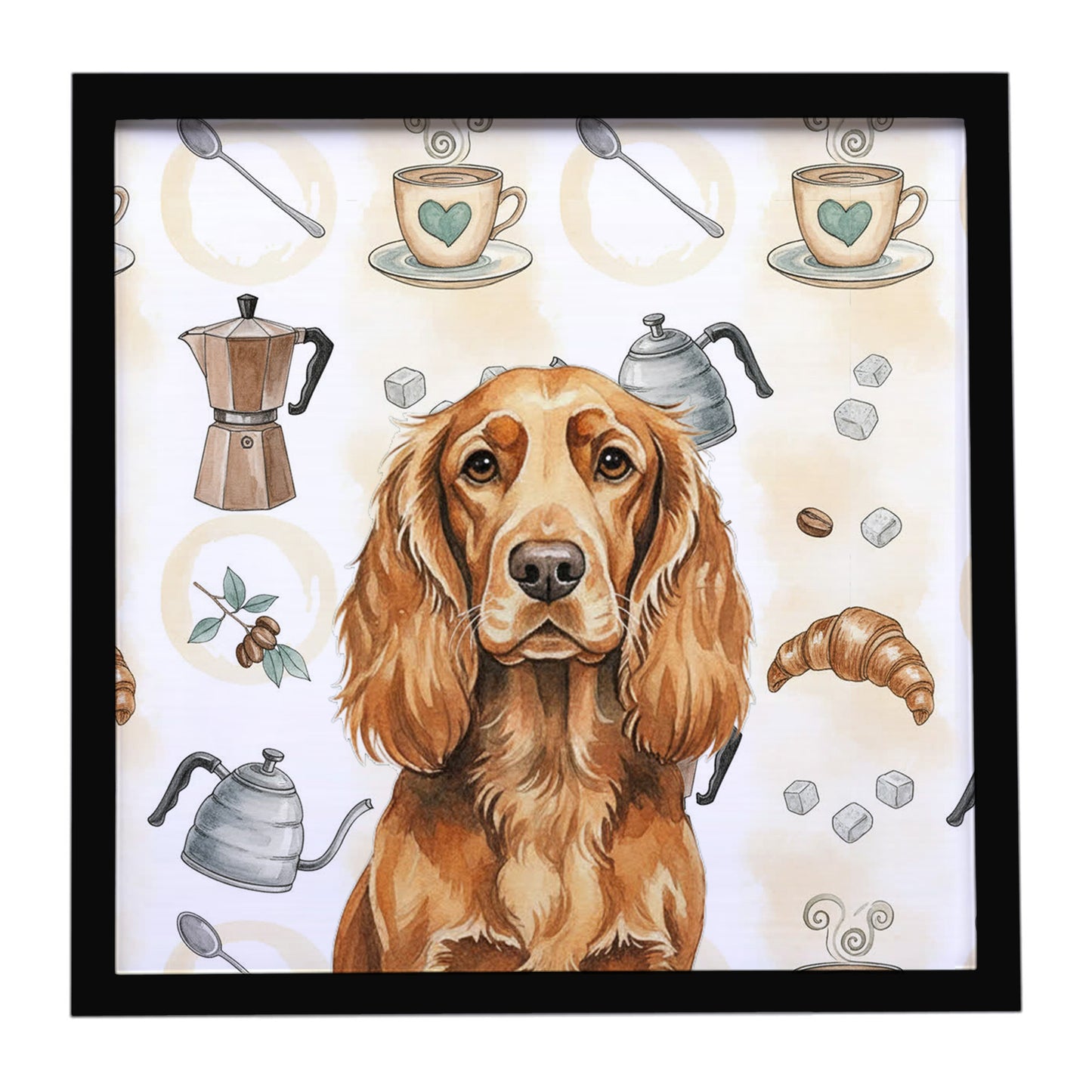 Buy this Sussex Spaniel Coffee Bar Framed Metal Print