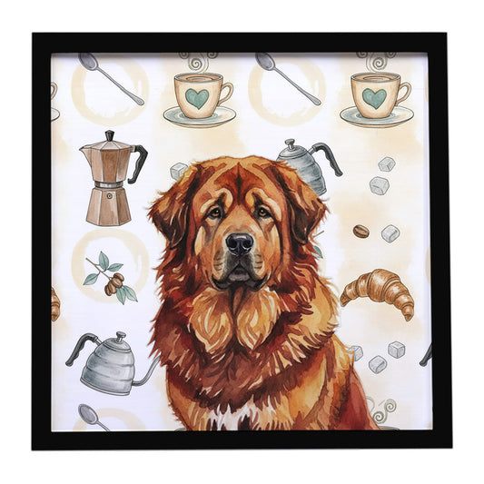 Buy this Red Gold Tibetan Mastiff Coffee Bar Framed Metal Print