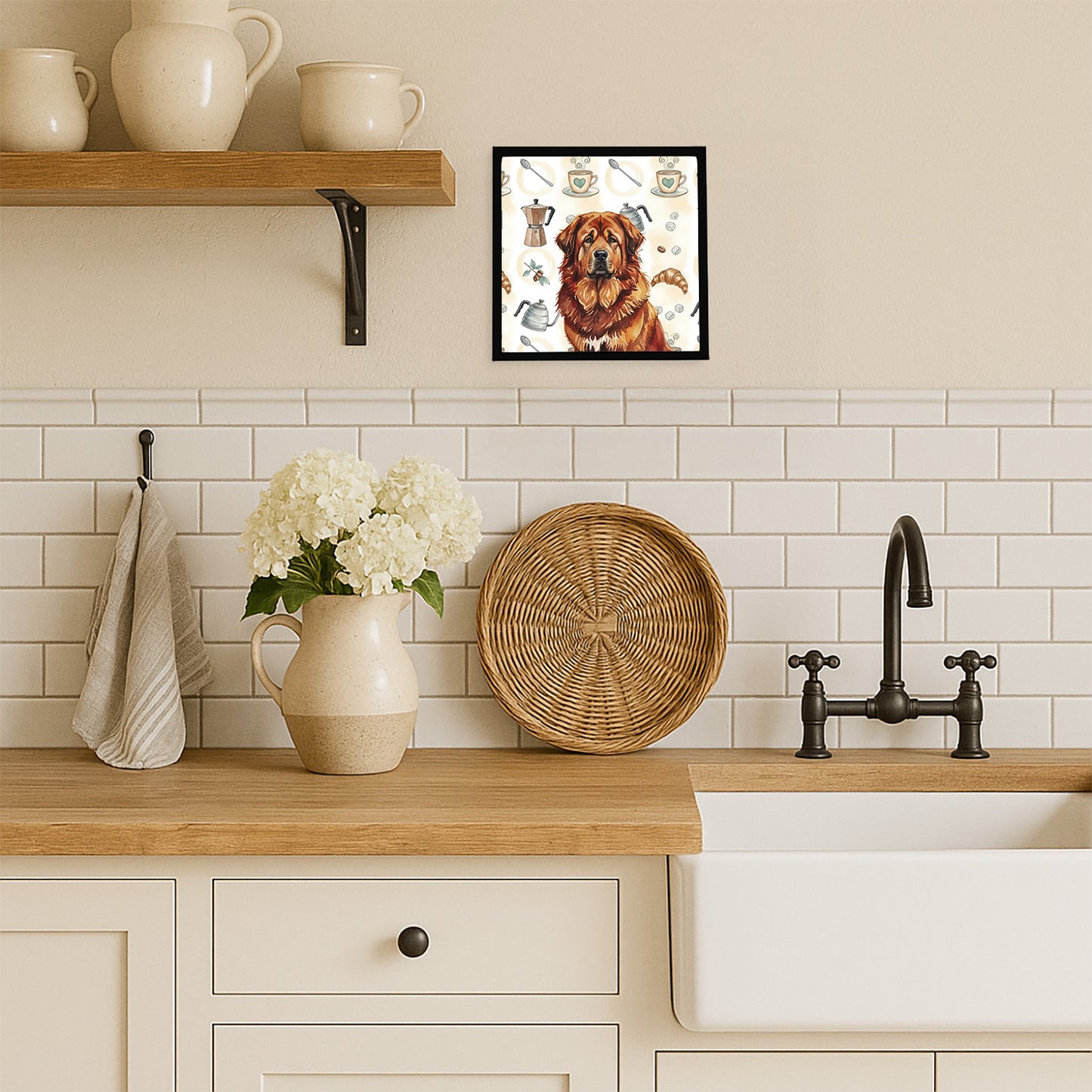 Red Gold Tibetan Mastiff Coffee Bar Framed Metal Print