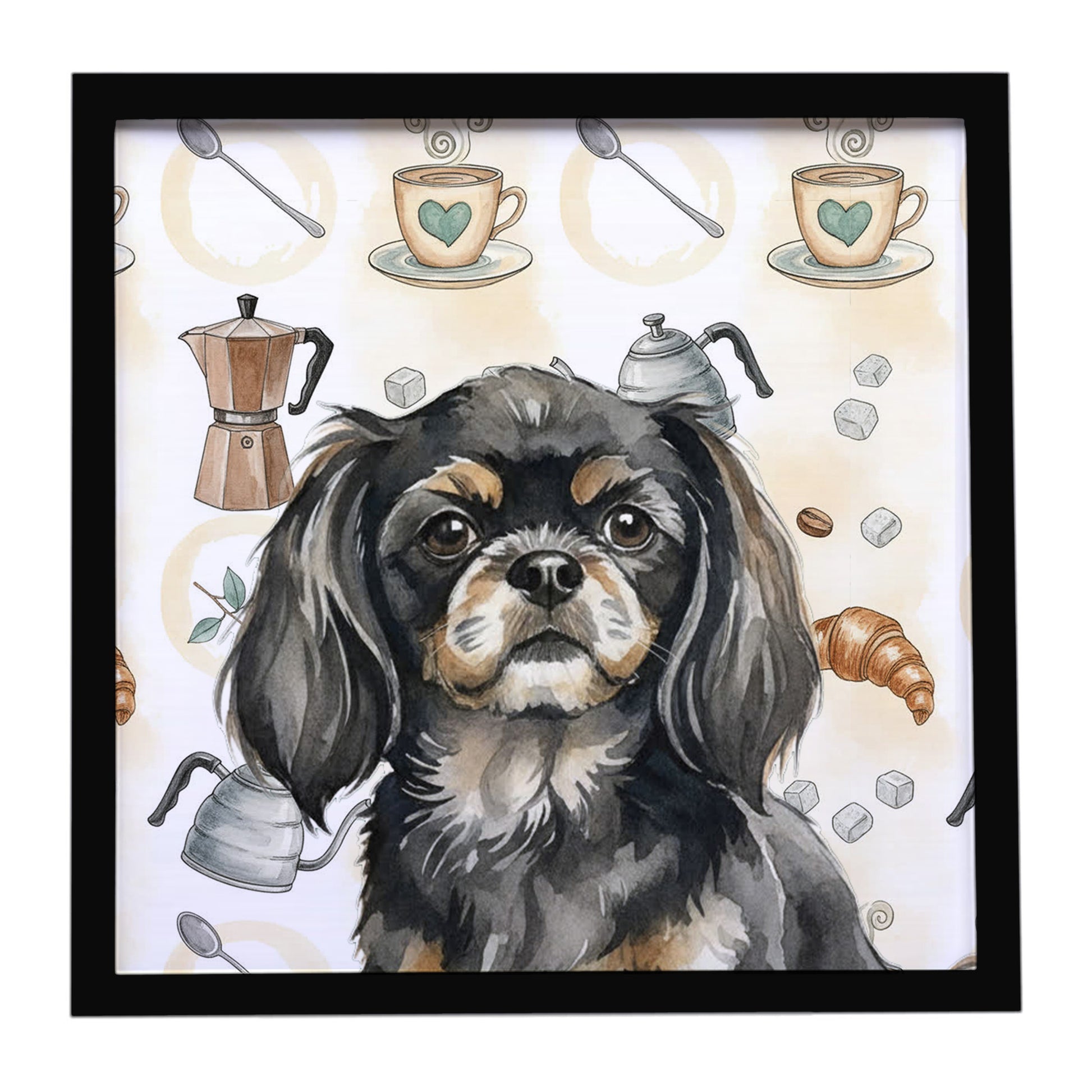 Buy this Black and Tan Tibetan Spaniel Coffee Bar Framed Metal Print
