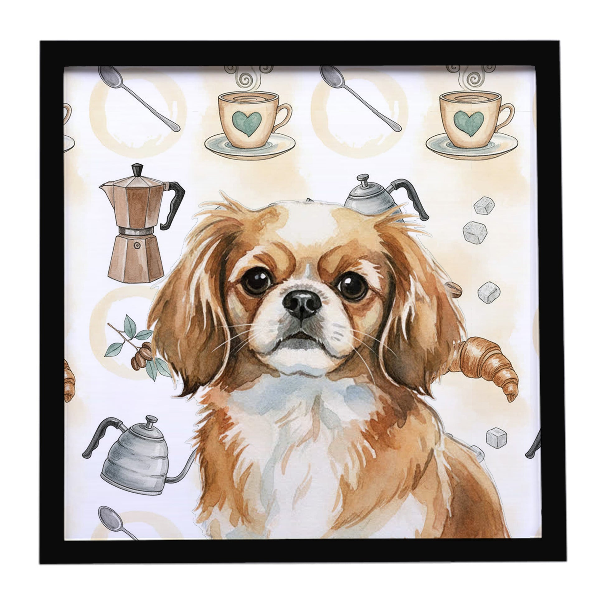 Buy this Tibetan Spaniel Coffee Bar Framed Metal Print