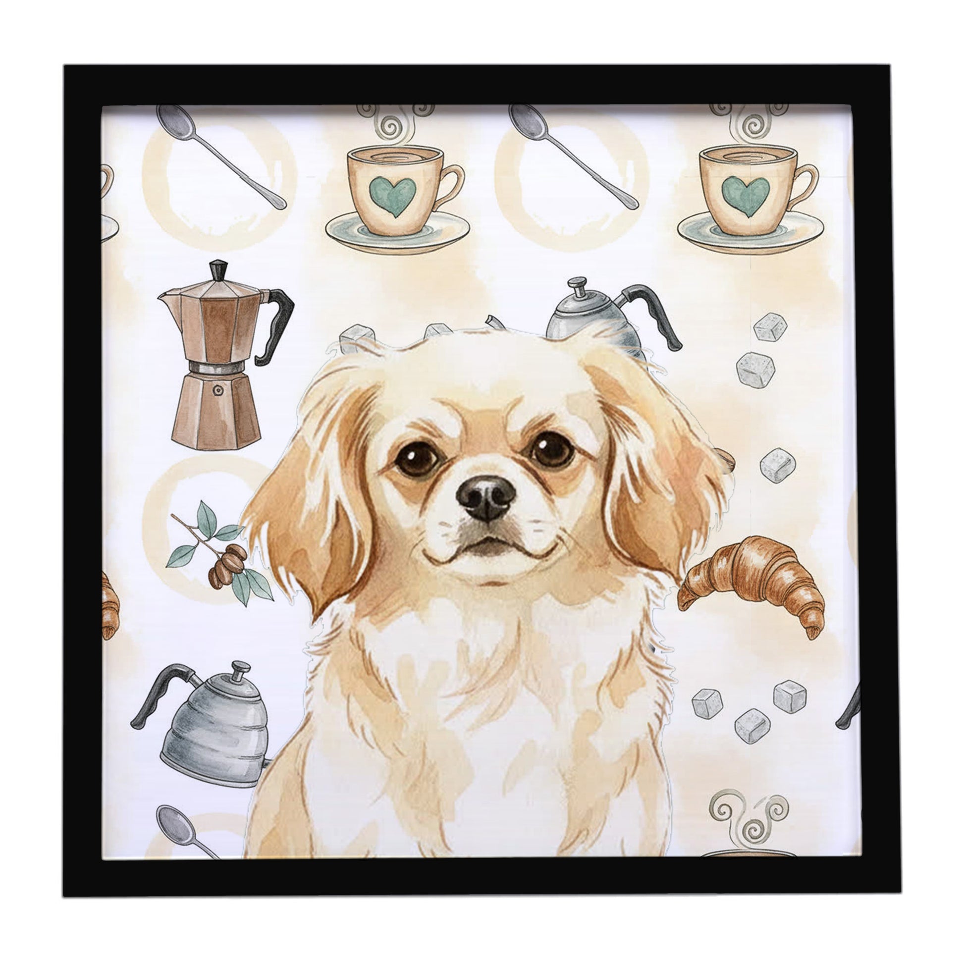 Buy this Cream Tibetan Spaniel Coffee Bar Framed Metal Print