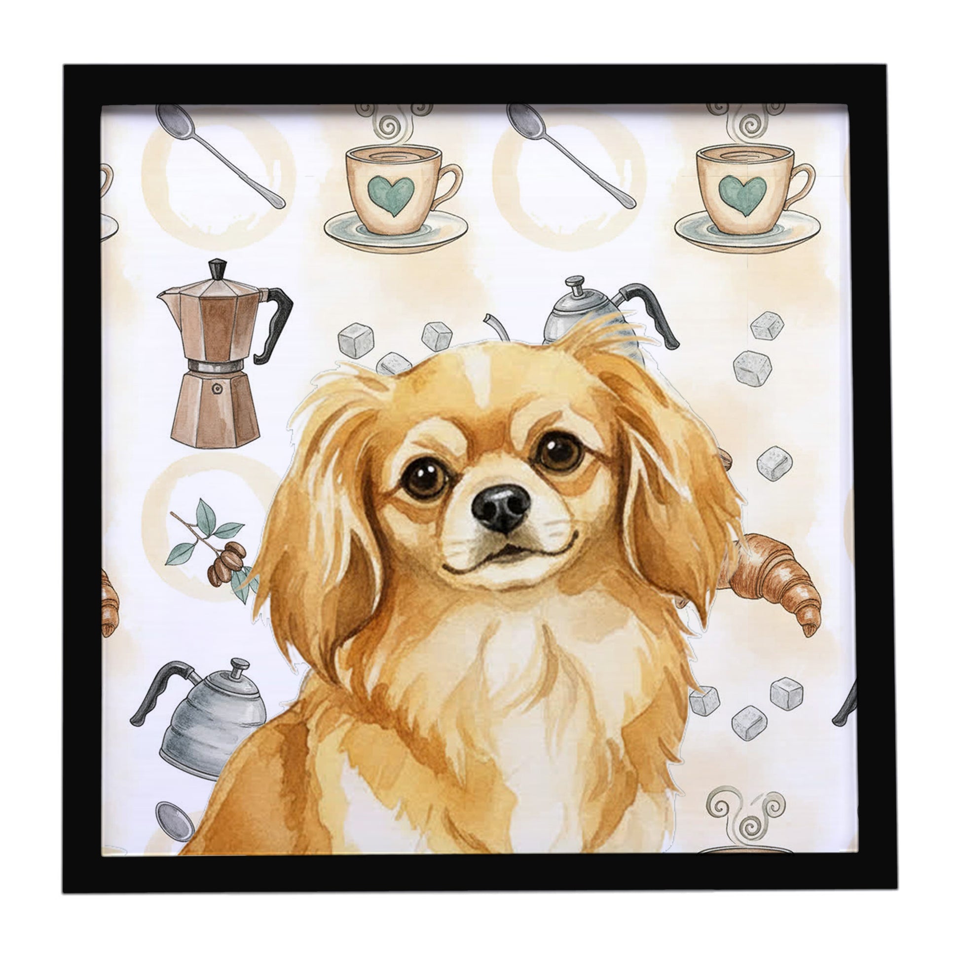 Buy this Gold Tibetan Spaniel Coffee Bar Framed Metal Print