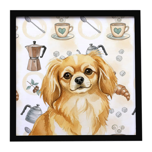 Buy this Gold Tibetan Spaniel Coffee Bar Framed Metal Print
