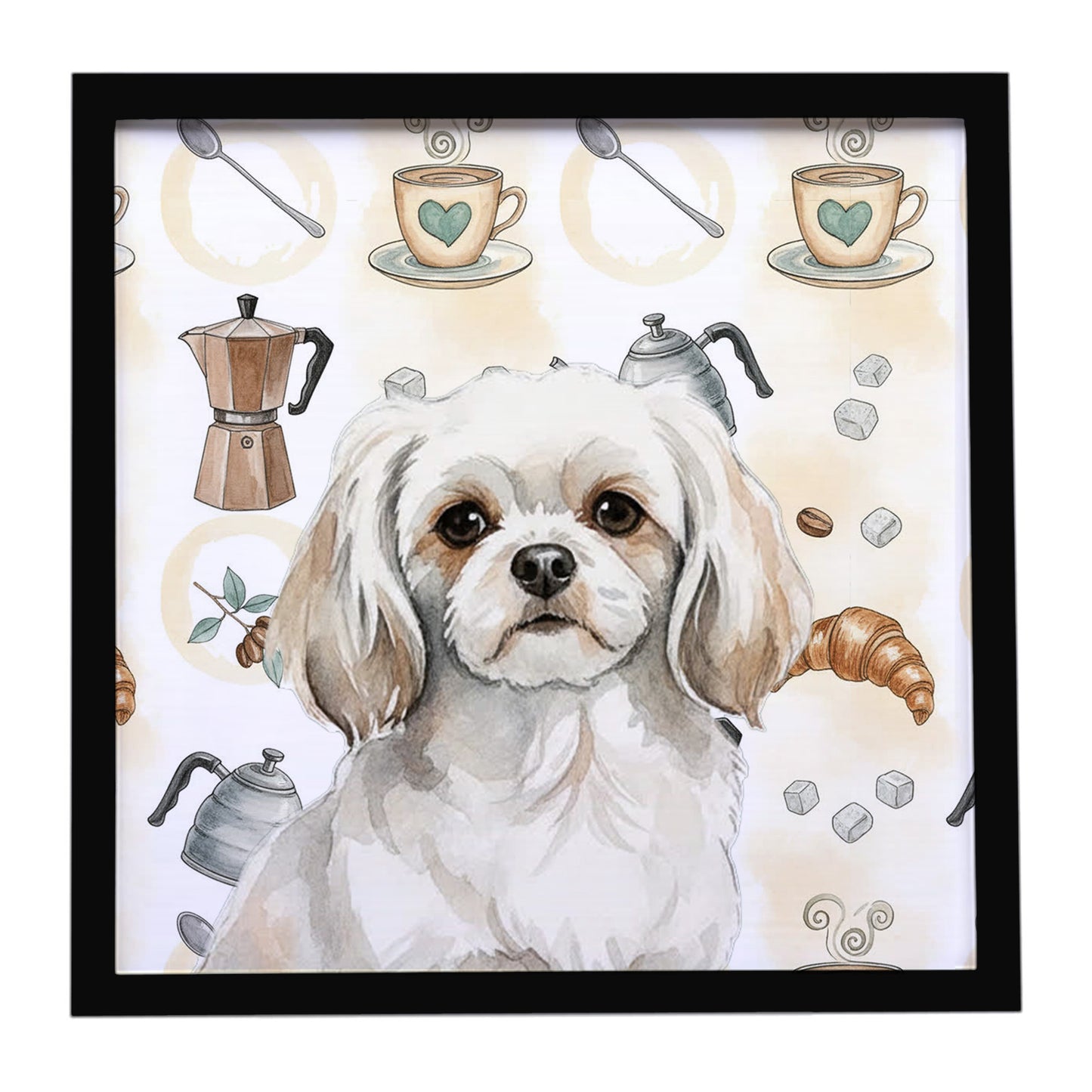 Buy this White Tibetan Spaniel Coffee Bar Framed Metal Print