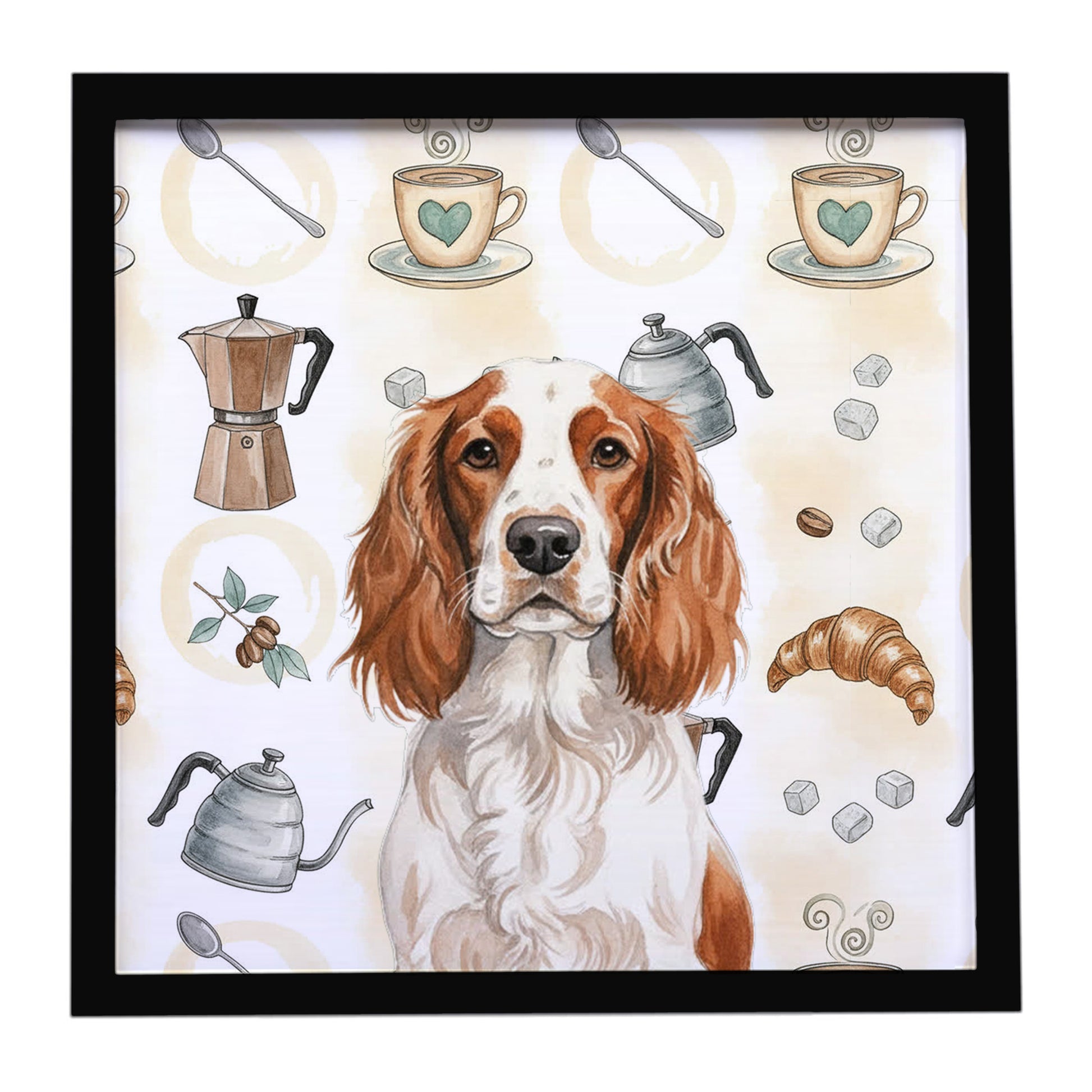 Buy this Welsh Springer Spaniel Coffee Bar Framed Metal Print