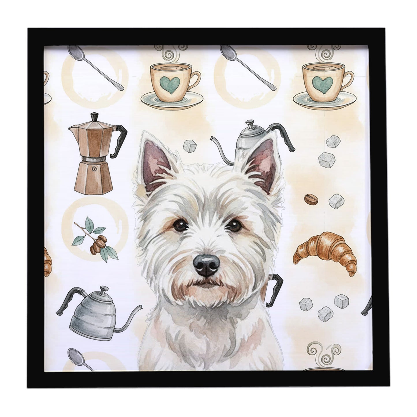 Buy this Westie Coffee Bar Framed Metal Print