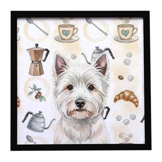 Buy this Westie Coffee Bar Framed Metal Print