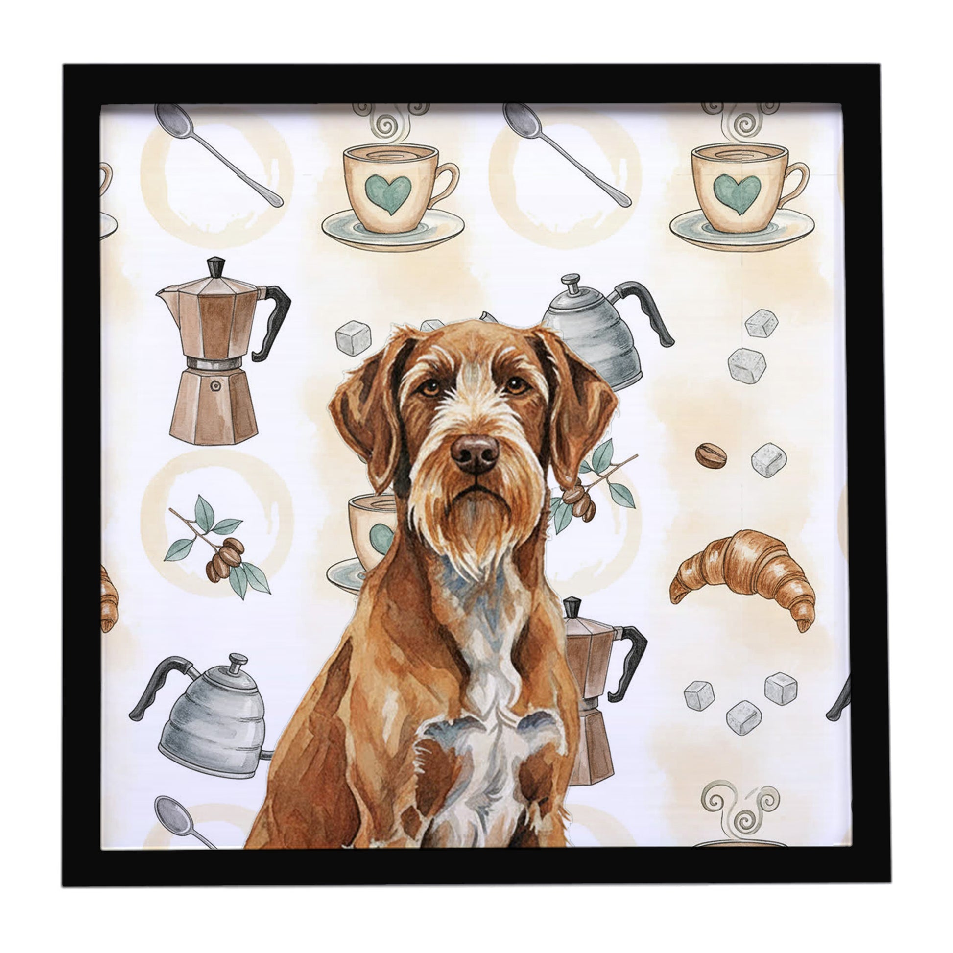 Buy this Wirehaired Pointing Griffon Coffee Bar Framed Metal Print
