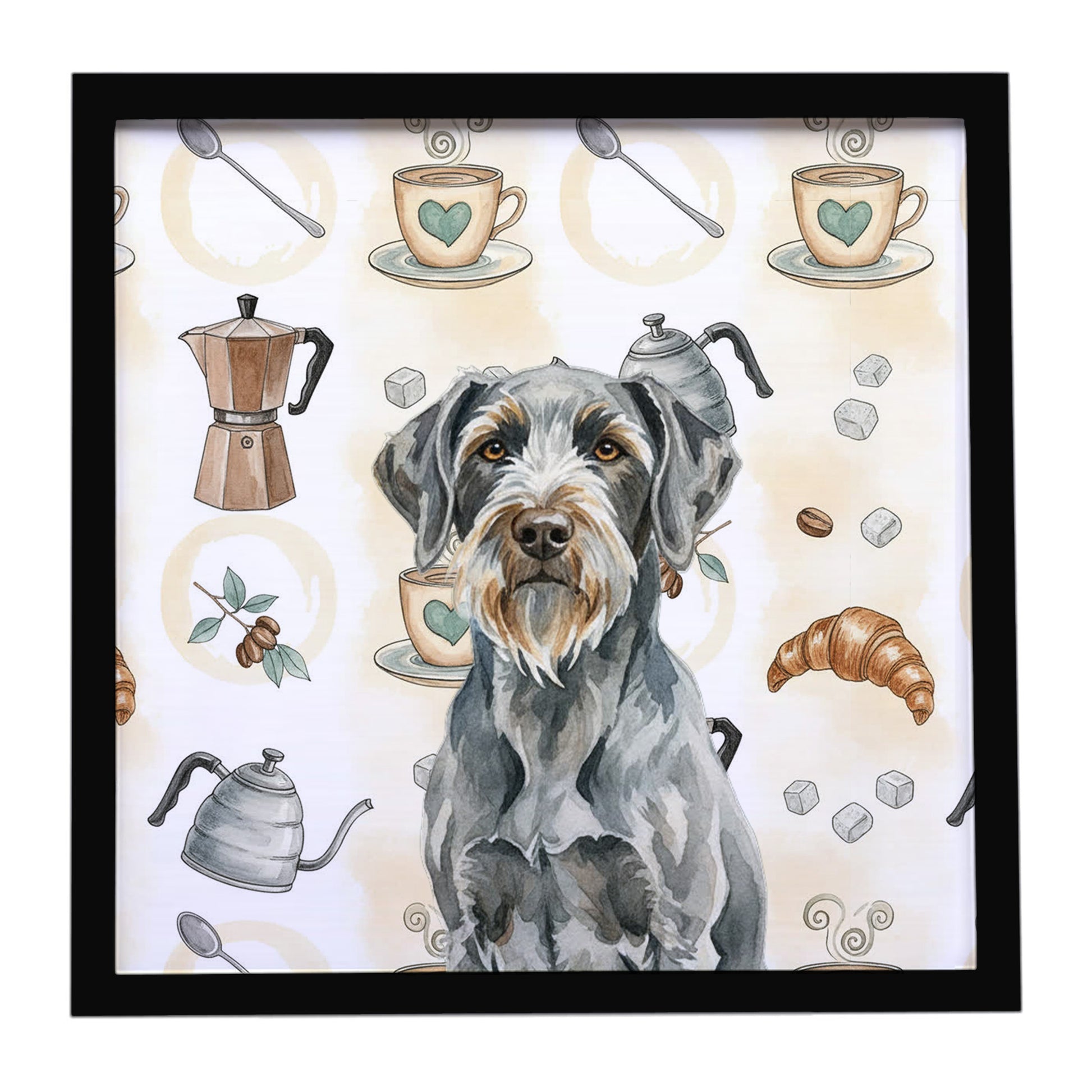 Buy this Steel Gray Wirehaired Pointing Griffon Coffee Bar Framed Metal Print