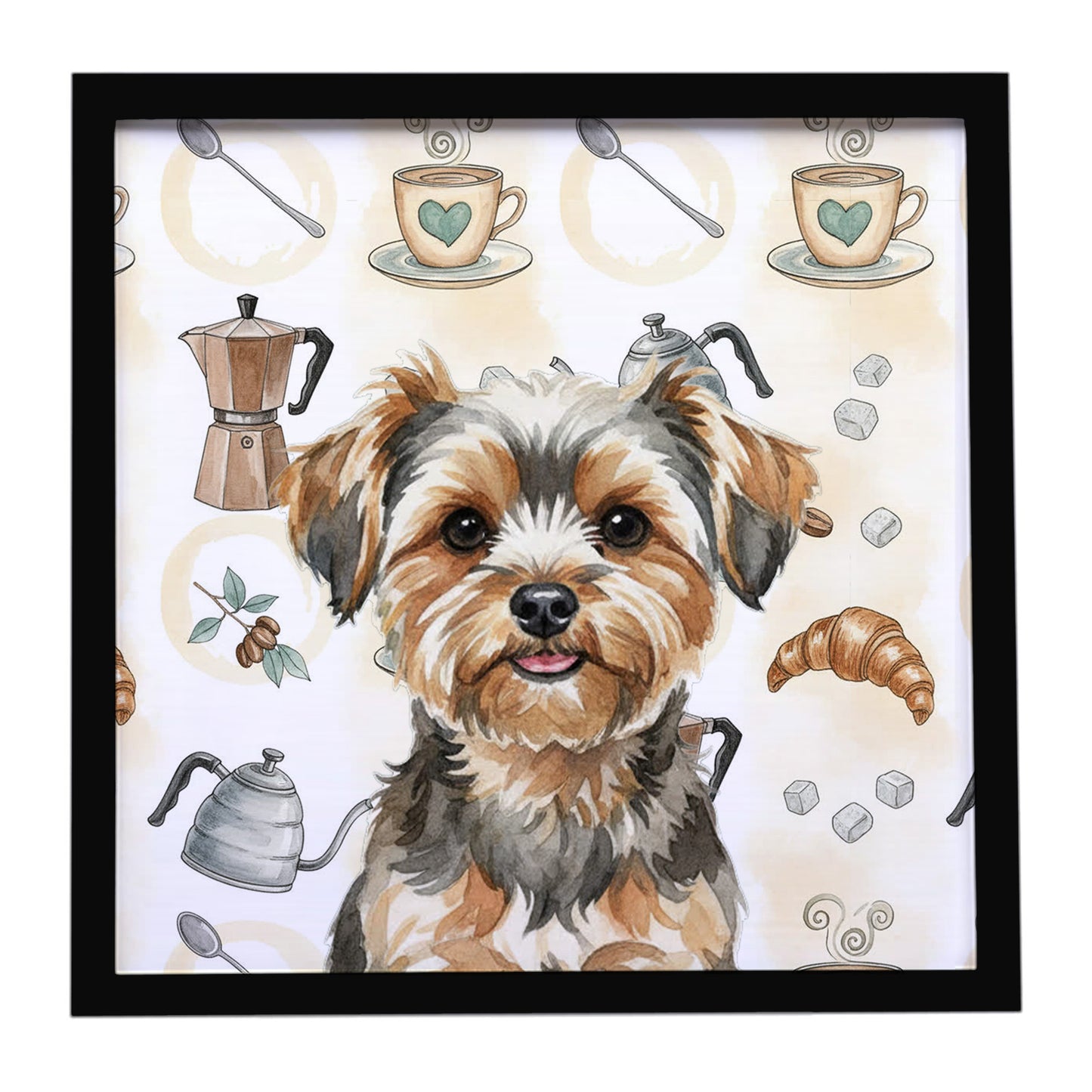 Buy this Yorkiepoo Coffee Bar Framed Metal Print