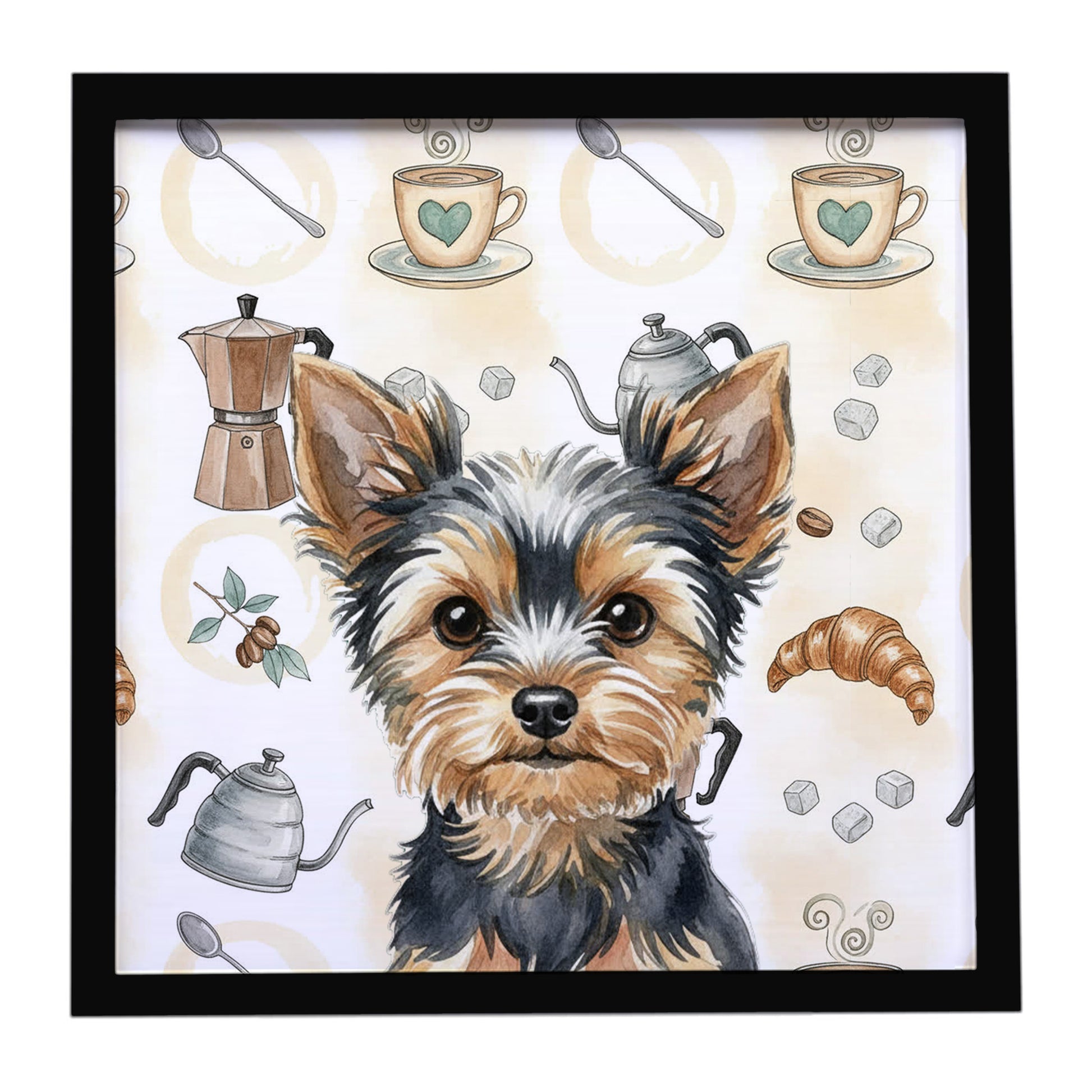 Buy this Black and Tan Yorkshire Terrier Coffee Bar Framed Metal Print