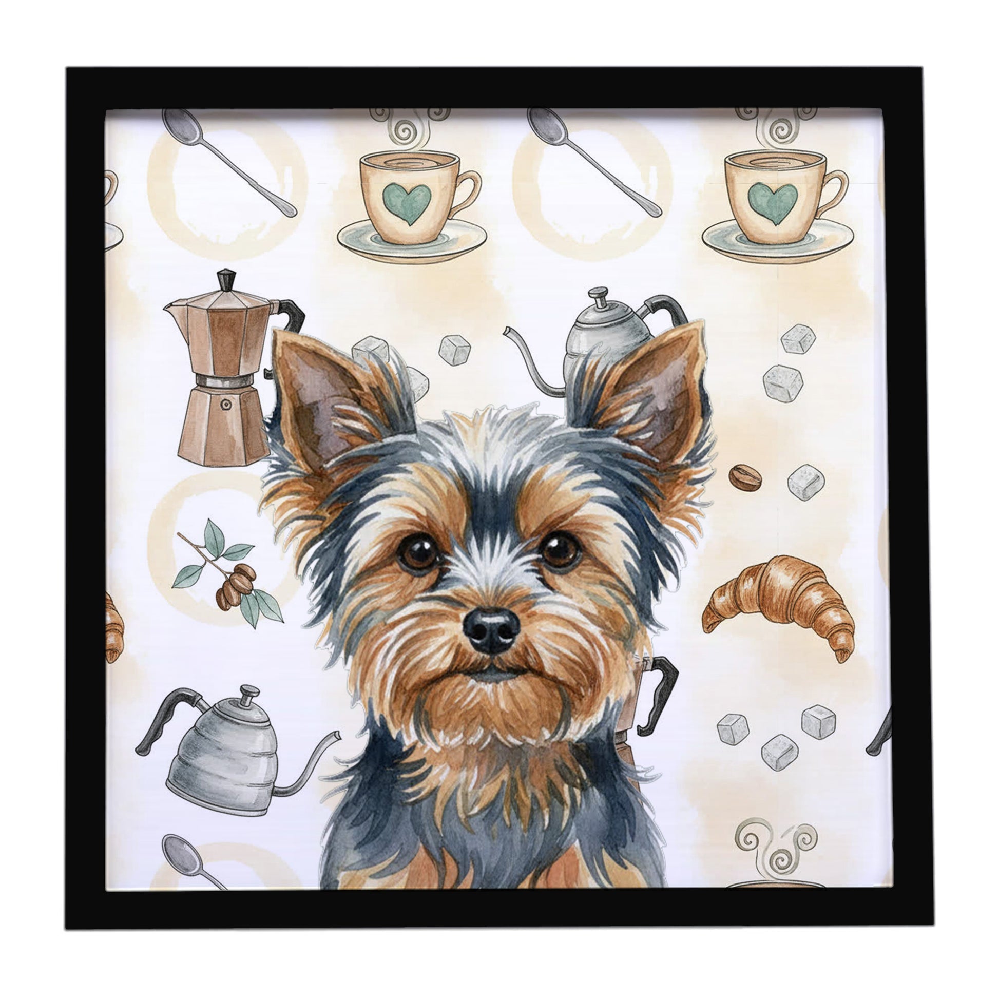 Buy this Blue and Tan Yorkshire Terrier Coffee Bar Framed Metal Print