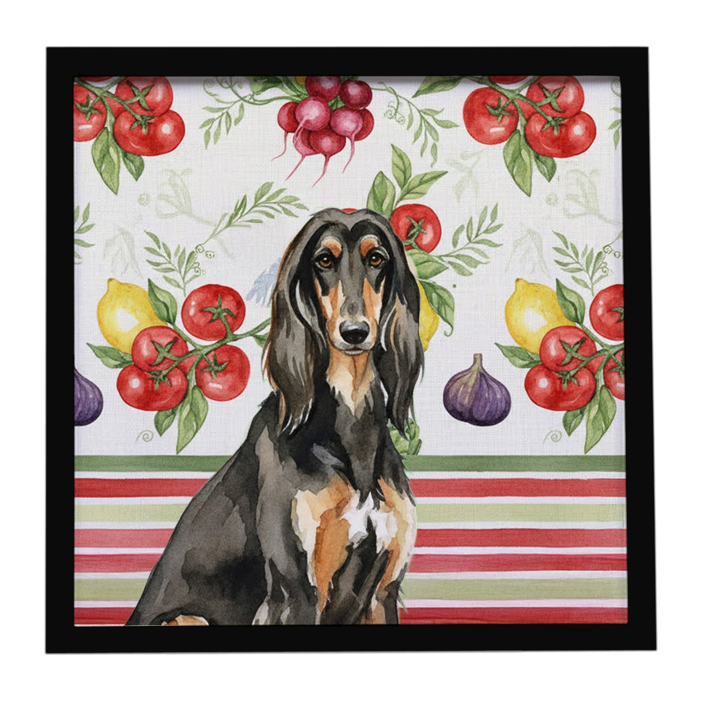 Buy this Black & Tan Afghan Hound Vegetables Framed Metal Print