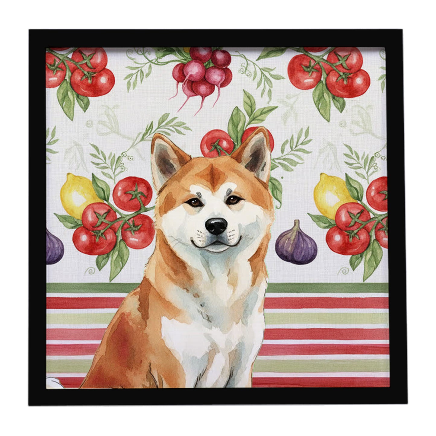 Buy this Red Akita Vegetables Framed Metal Print