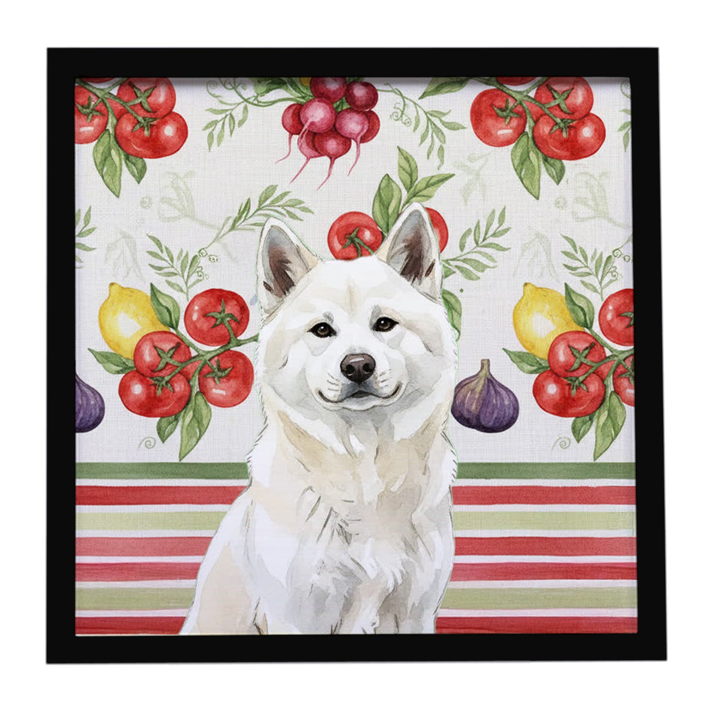 Buy this White Akita Vegetables Framed Metal Print