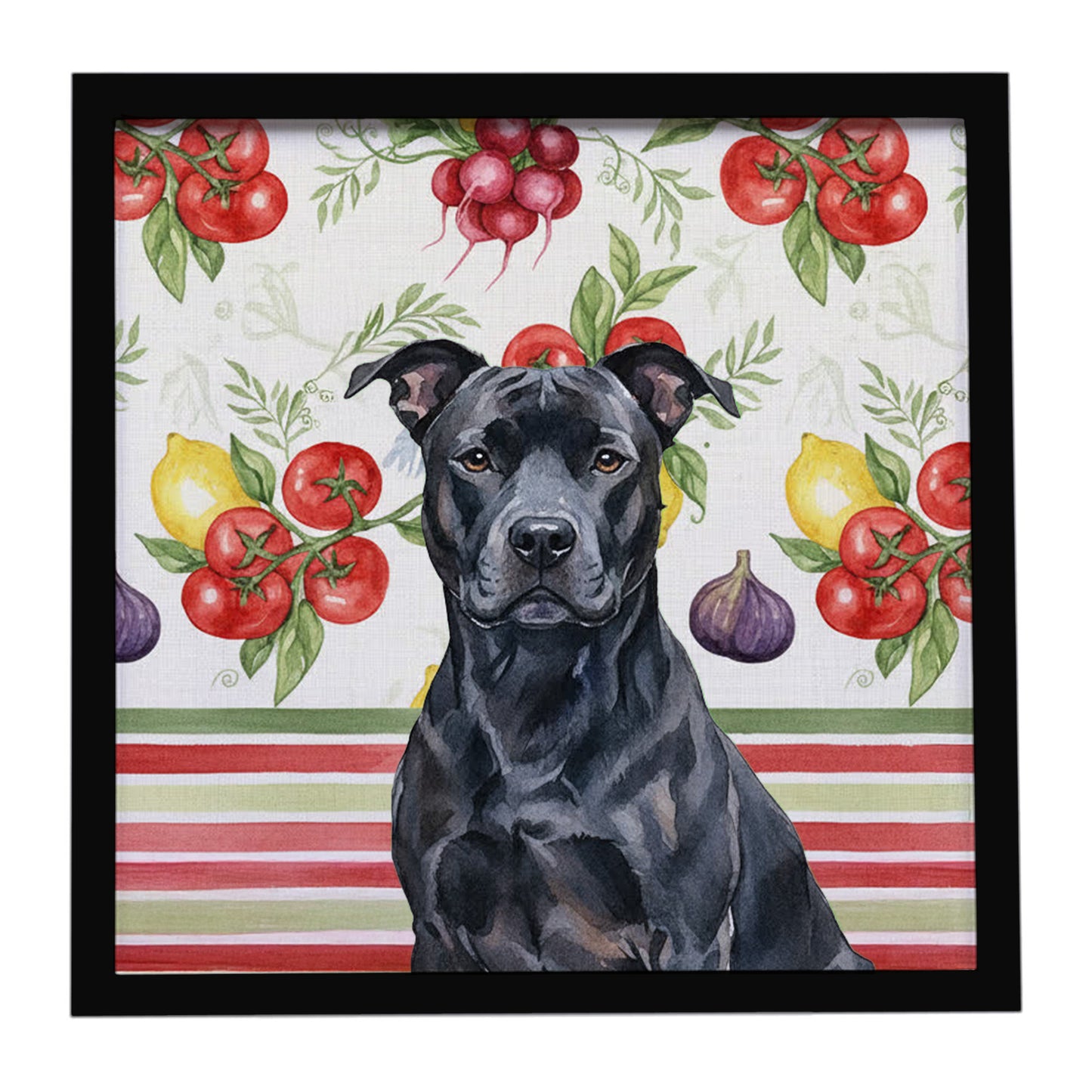 Buy this Black American Staffordshire Terrier Vegetables Framed Metal Print