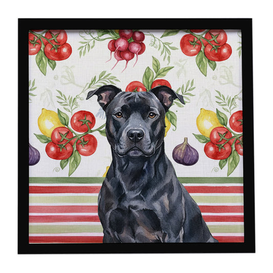 Buy this Black American Staffordshire Terrier Vegetables Framed Metal Print