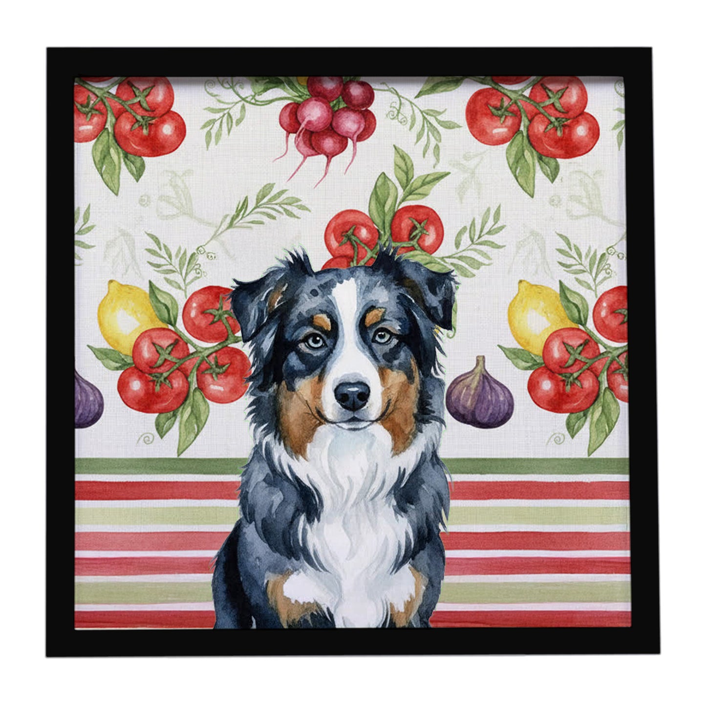 Buy this Black Australian Shepherd Vegetables Framed Metal Print