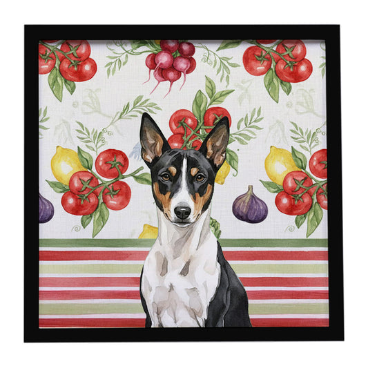 Buy this Black and White Basenji Vegetables Framed Metal Print