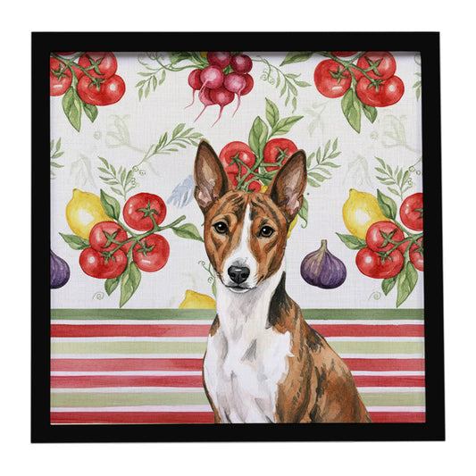 Buy this Brindle and White Basenji Vegetables Framed Metal Print
