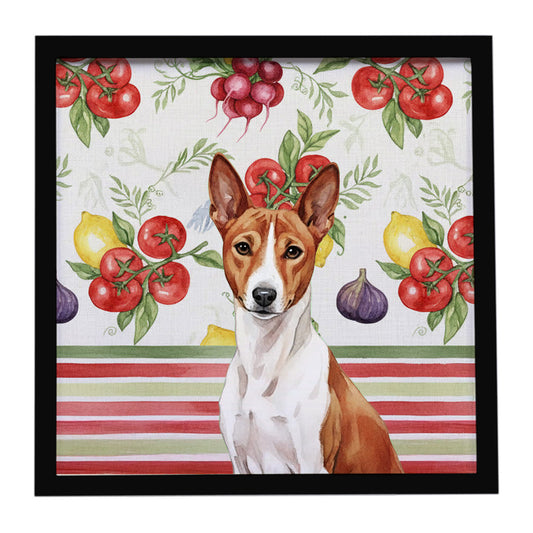 Buy this Red and White Basenji Vegetables Framed Metal Print