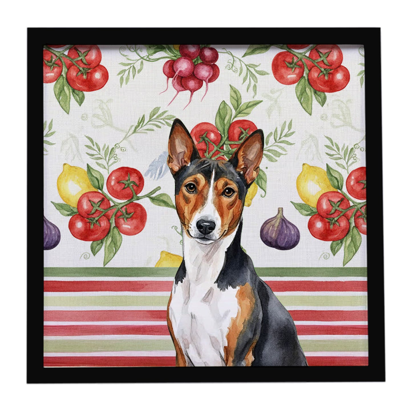 Buy this Tricolor and White Basenji Vegetables Framed Metal Print