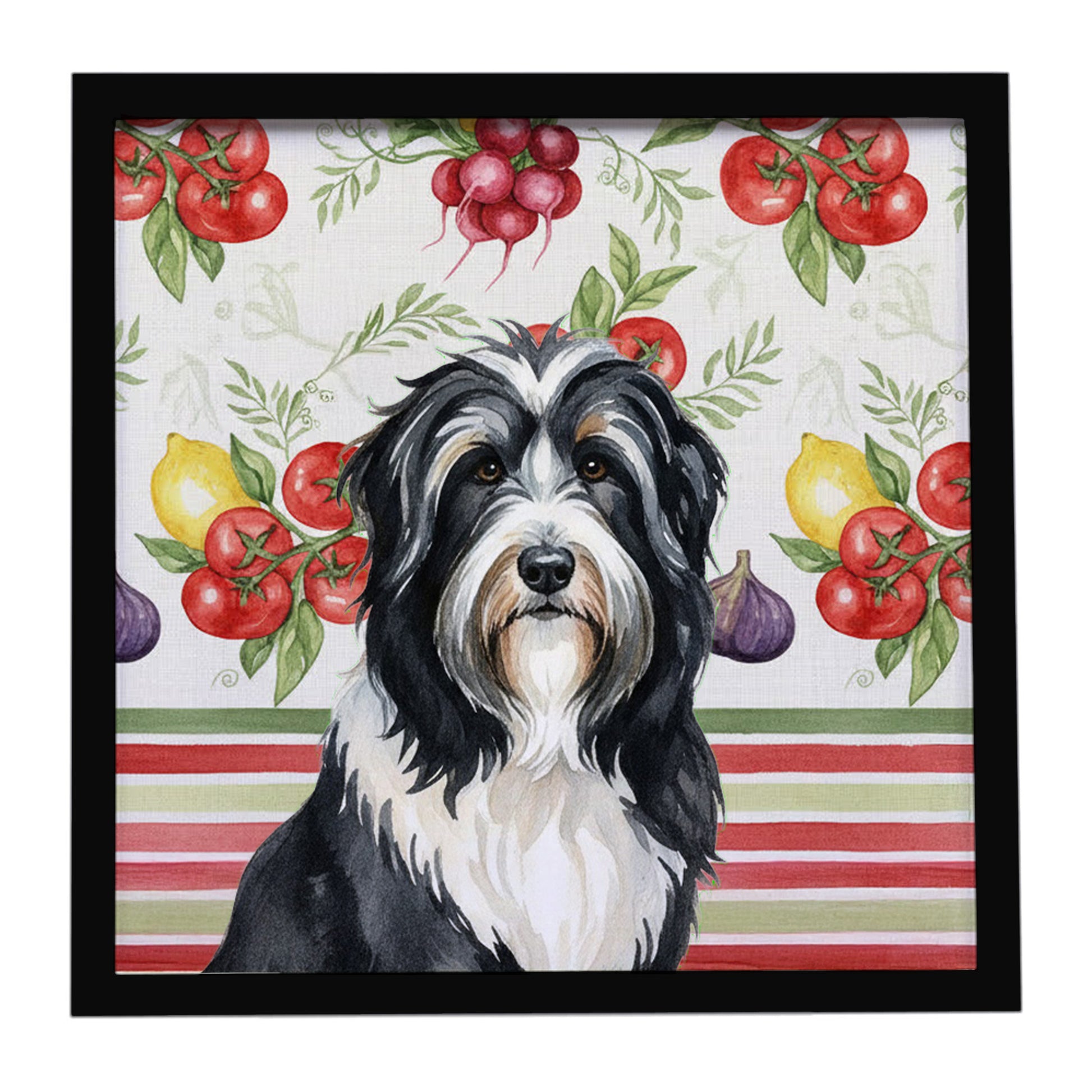 Buy this Black Bearded Collie Vegetables Framed Metal Print