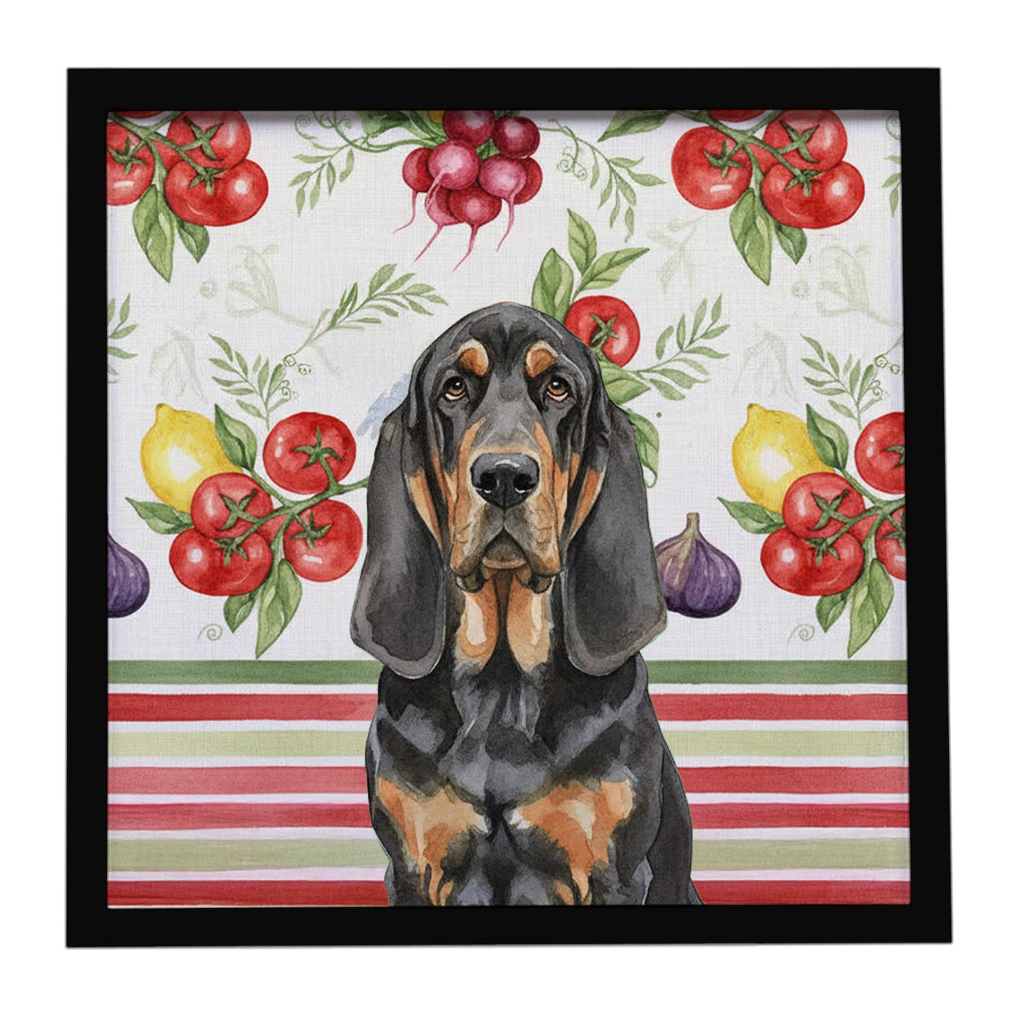 Buy this Black and Tan Bloodhound Vegetables Framed Metal Print