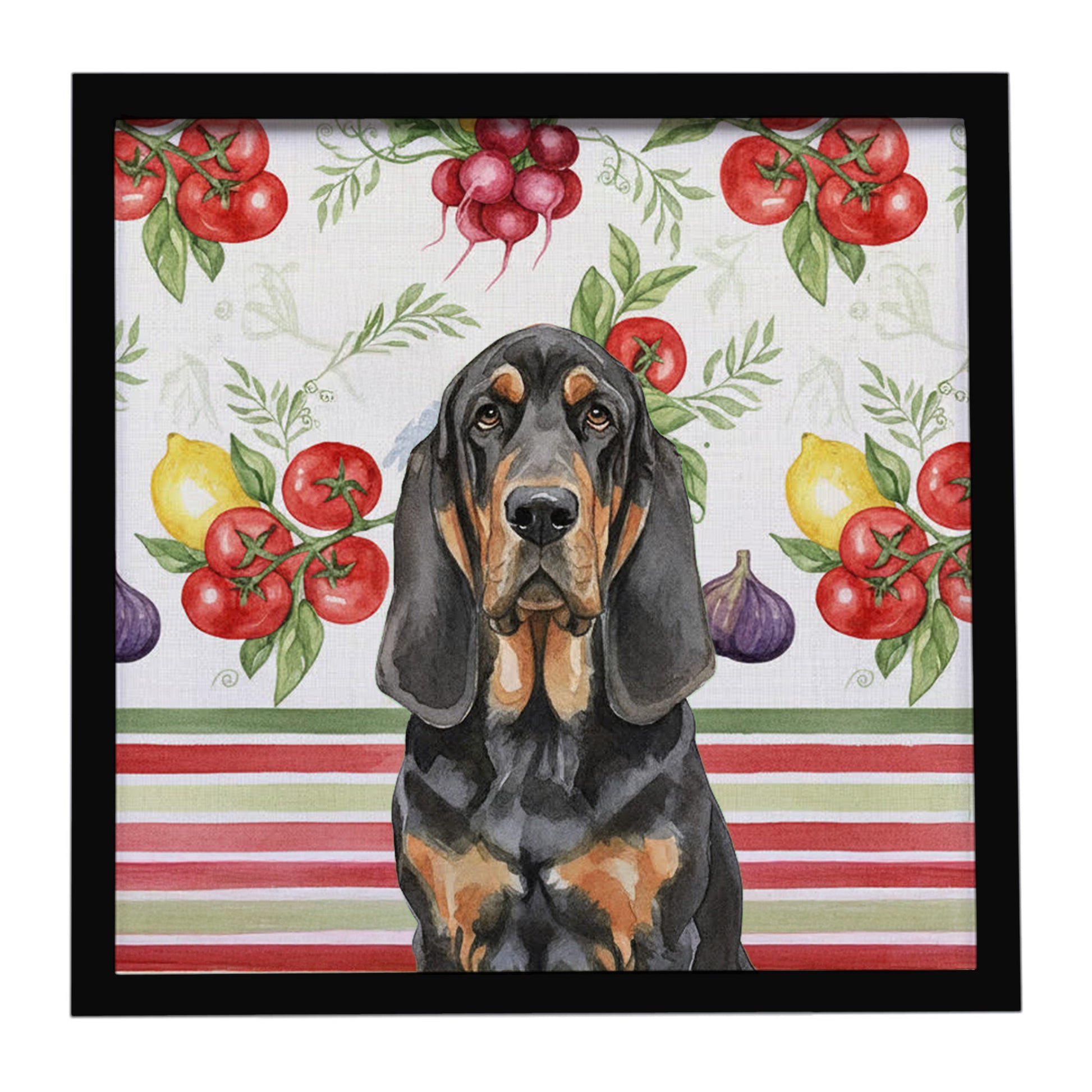 Buy this Black and Tan Bloodhound Vegetables Framed Metal Print