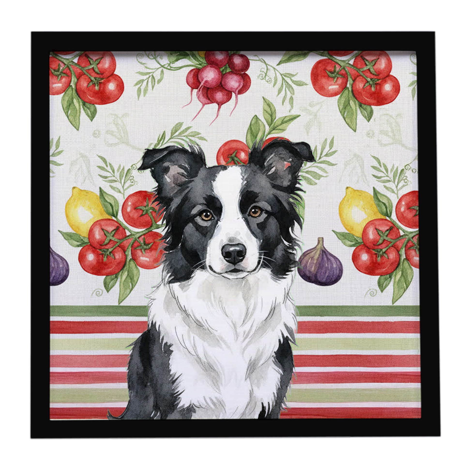 Buy this Border Collie Vegetables Framed Metal Print